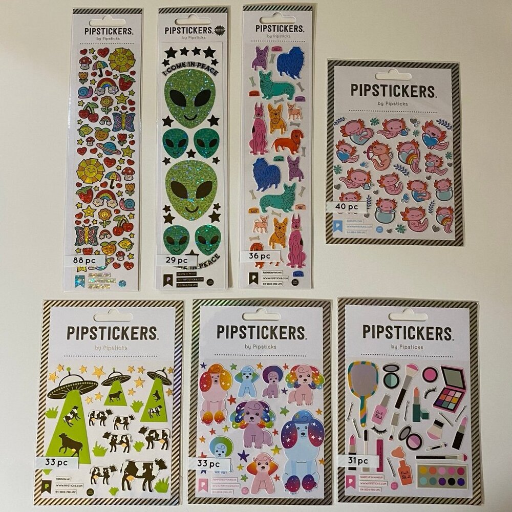 Pipsticks Stickers Set Aliens Makeup Dogs Cows & More